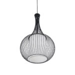 GloboStar® REA 01198 Μοντέρνο Κρεμαστό Φωτιστικό Πλέγμα Μονόφωτο 1 x E27 IP20 Μαύρο Μέταλλο με Λευκό Ύφασμα - Μ30 x Π30 x Υ50cm - Image 5