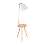 GloboStar® TIFFANY 01206 Μοντέρνο Επιδαπέδιο Φωτιστικό Μονόφωτο 1 x E27 IP20 Μπεζ Ξύλο, Λευκό Ύφασμα με Μαύρο Μέταλλο - Μ28 x Π28 x Υ140cm
