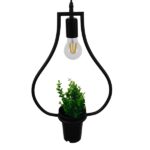 GloboStar® FLOWERPOT 10001210 Μοντέρνο Κρεμαστό Φωτιστικό Ανάρτηση Μονόφωτο 1 x E27 IP20 Μαύρο Μέταλλο με Πράσινο Πλαστικό - Μ27 x Π27 x Υ40cm - Image 4