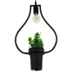 GloboStar® FLOWERPOT 10001210 Μοντέρνο Κρεμαστό Φωτιστικό Ανάρτηση Μονόφωτο 1 x E27 IP20 Μαύρο Μέταλλο με Πράσινο Πλαστικό - Μ27 x Π27 x Υ40cm - Image 5