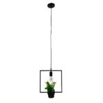 GloboStar® FLOWERPOT 10001211 Μοντέρνο Κρεμαστό Φωτιστικό Ανάρτηση Μονόφωτο 1 x E27 IP20 Μαύρο Μέταλλο με Πράσινο Πλαστικό - Μ30 x Π30 x Υ30cm - Image 3