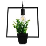 GloboStar® FLOWERPOT 10001211 Μοντέρνο Κρεμαστό Φωτιστικό Ανάρτηση Μονόφωτο 1 x E27 IP20 Μαύρο Μέταλλο με Πράσινο Πλαστικό - Μ30 x Π30 x Υ30cm - Image 5