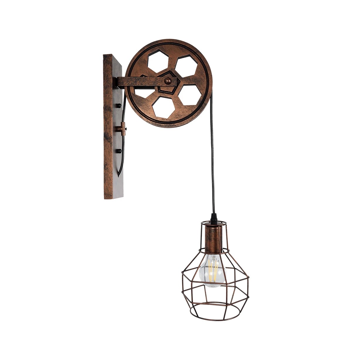 GloboStar® RYDON 01216 Vintage Επιτοίχιο Φωτιστικό Απλίκα Μονόφωτο 1 x E27 IP20 Χάλκινο Μέταλλο - Μ15 x Π24 x Υ70cm - Image 3