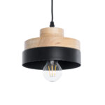 GloboStar® RUHIEL 01233 Μοντέρνο Κρεμαστό Φωτιστικό Καμπάνα Μονόφωτο 1 x E27 IP20 Μαύρο Μέταλλο με Μπεζ Ξύλο - Μ18 x Π18 x Υ12cm