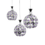 GloboStar® BOUQUET 01249 Μοντέρνο Κρεμαστό Φωτιστικό Μπάλα Τρίφωτο 3 x E27 IP20 Ασημί Μέταλλο με Μωβ Κρύσταλλο - Μ66 x Π19 x Υ24cm - Image 6