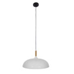GloboStar® VALLETE 01256 Μοντέρνο Κρεμαστό Φωτιστικό Καμπάνα Μονόφωτο 1 x E27 IP20 Λευκό Μέταλλο με Μπεζ Ξύλο - Μ45 x Π45 x Υ27cm
