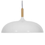 GloboStar® VALLETE 01256 Μοντέρνο Κρεμαστό Φωτιστικό Καμπάνα Μονόφωτο 1 x E27 IP20 Λευκό Μέταλλο με Μπεζ Ξύλο - Μ45 x Π45 x Υ27cm - Image 2