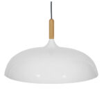 GloboStar® VALLETE 01256 Μοντέρνο Κρεμαστό Φωτιστικό Καμπάνα Μονόφωτο 1 x E27 IP20 Λευκό Μέταλλο με Μπεζ Ξύλο - Μ45 x Π45 x Υ27cm - Image 3