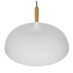 GloboStar® VALLETE 01256 Μοντέρνο Κρεμαστό Φωτιστικό Καμπάνα Μονόφωτο 1 x E27 IP20 Λευκό Μέταλλο με Μπεζ Ξύλο - Μ45 x Π45 x Υ27cm - Image 4