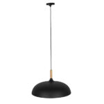 GloboStar® VALLETE 01258 Μοντέρνο Κρεμαστό Φωτιστικό Καμπάνα Μονόφωτο 1 x E27 IP20 Μαύρο Μέταλλο με Μπεζ Ξύλο - Μ45 x Π45 x Υ27cm