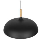GloboStar® VALLETE 01258 Μοντέρνο Κρεμαστό Φωτιστικό Καμπάνα Μονόφωτο 1 x E27 IP20 Μαύρο Μέταλλο με Μπεζ Ξύλο - Μ45 x Π45 x Υ27cm - Image 2