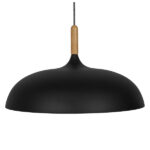 GloboStar® VALLETE 01258 Μοντέρνο Κρεμαστό Φωτιστικό Καμπάνα Μονόφωτο 1 x E27 IP20 Μαύρο Μέταλλο με Μπεζ Ξύλο - Μ45 x Π45 x Υ27cm - Image 3
