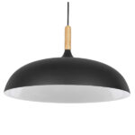 GloboStar® VALLETE 01258 Μοντέρνο Κρεμαστό Φωτιστικό Καμπάνα Μονόφωτο 1 x E27 IP20 Μαύρο Μέταλλο με Μπεζ Ξύλο - Μ45 x Π45 x Υ27cm - Image 4