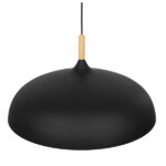 GloboStar® VALLETE 01259 Μοντέρνο Κρεμαστό Φωτιστικό Καμπάνα Μονόφωτο 1 x E27 IP20 Μαύρο Μέταλλο με Μπεζ Ξύλο - Μ60 x Π60 x Υ35cm - Image 2