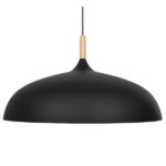 GloboStar® VALLETE 01259 Μοντέρνο Κρεμαστό Φωτιστικό Καμπάνα Μονόφωτο 1 x E27 IP20 Μαύρο Μέταλλο με Μπεζ Ξύλο - Μ60 x Π60 x Υ35cm - Image 3