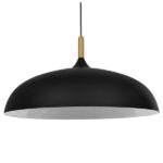 GloboStar® VALLETE 01259 Μοντέρνο Κρεμαστό Φωτιστικό Καμπάνα Μονόφωτο 1 x E27 IP20 Μαύρο Μέταλλο με Μπεζ Ξύλο - Μ60 x Π60 x Υ35cm - Image 4