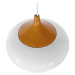 GloboStar® VILI 01260 Μοντέρνο Κρεμαστό Φωτιστικό Καμπάνα Μονόφωτο 1 x E27 IP20 Λευκό Μέταλλο με Μπεζ Ξύλο - Μ35 x Π35 x Υ27cm - Image 3