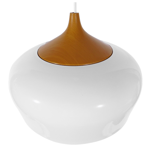 GloboStar® VILI 01260 Μοντέρνο Κρεμαστό Φωτιστικό Καμπάνα Μονόφωτο 1 x E27 IP20 Λευκό Μέταλλο με Μπεζ Ξύλο - Μ35 x Π35 x Υ27cm - Image 2