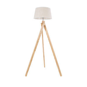 GloboStar® TRIPOD 01263 Μοντέρνο Επιδαπέδιο Φωτιστικό Μονόφωτο 1 x E27 IP20 Μπεζ Ξύλο με Μπεζ Ύφασμα - Μ40 x Π40 x Υ143cm