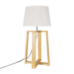 GloboStar® SQUID 01265 Μοντέρνο Επιτραπέζιο Φωτιστικό Πορτατίφ Μονόφωτο 1 x E27 Ξύλινο με Μπεζ Καπέλο Φ30 x Υ63cm - Image 3