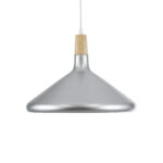 GloboStar® FELICITA 01276 Μοντέρνο Κρεμαστό Φωτιστικό Καμπάνα Μονόφωτο 1 x E27 IP20 Ασημί Μέταλλο με Μπεζ Ξύλο - Μ40 x Π40 x Y30cm - Image 4