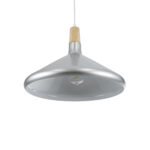 GloboStar® FELICITA 01276 Μοντέρνο Κρεμαστό Φωτιστικό Καμπάνα Μονόφωτο 1 x E27 IP20 Ασημί Μέταλλο με Μπεζ Ξύλο - Μ40 x Π40 x Y30cm - Image 5