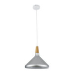 GloboStar® FELICITA 01277 Μοντέρνο Κρεμαστό Φωτιστικό Καμπάνα Μονόφωτο 1 x E27 IP20 Ασημί Μέταλλο με Μπεζ Ξύλο - Μ30 x Π30 x Υ25cm - Image 3