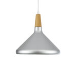 GloboStar® FELICITA 01277 Μοντέρνο Κρεμαστό Φωτιστικό Καμπάνα Μονόφωτο 1 x E27 IP20 Ασημί Μέταλλο με Μπεζ Ξύλο - Μ30 x Π30 x Υ25cm - Image 4