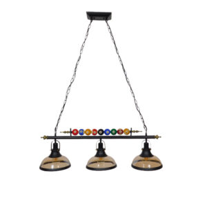 GloboStar® BILLIARD SERIES 01280 Vintage Κρεμαστό Φωτιστικό Φιγούρα Τρίφωτο 3 x E27 IP20 Mαύρο Μέταλλο με Μελί Γυαλί - Μ96 x Π25 x Υ30cm