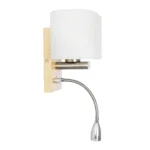 GloboStar® SUTTON 01316 Μοντέρνο Επιτοίχιο Φωτιστικό Απλίκα με LED Βραχίονα Δίφωτο 1 x E27 IP20 Μπεζ Ξύλο, Λευκό Γυαλί με Ασημί Μέταλλο - Μ15 x Π20 x Υ22.5cm - Image 3