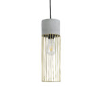 GloboStar® DURANT 01322 Μοντέρνο Κρεμαστό Φωτιστικό Πλέγμα Μονόφωτο 1 x E27 IP20 Γκρι Τσιμέντο με Μπεζ Μέταλλο - Μ12 x Π12 x Υ40cm - Image 4