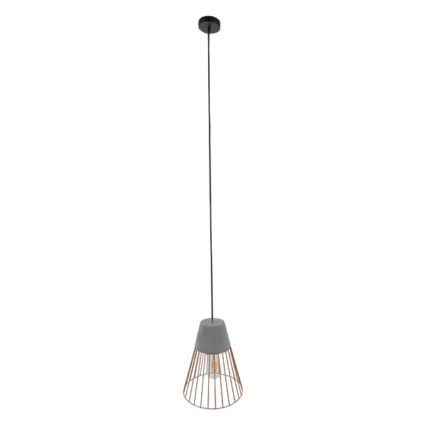 GloboStar® DURANT 01323 Μοντέρνο Κρεμαστό Φωτιστικό Πλέγμα Μονόφωτο 1 x E27 IP20 Γκρι Τσιμέντο με Μπεζ Μέταλλο - Μ25 x Π25 x Υ31cm