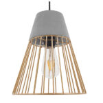 GloboStar® DURANT 01323 Μοντέρνο Κρεμαστό Φωτιστικό Πλέγμα Μονόφωτο 1 x E27 IP20 Γκρι Τσιμέντο με Μπεζ Μέταλλο - Μ25 x Π25 x Υ31cm - Image 2