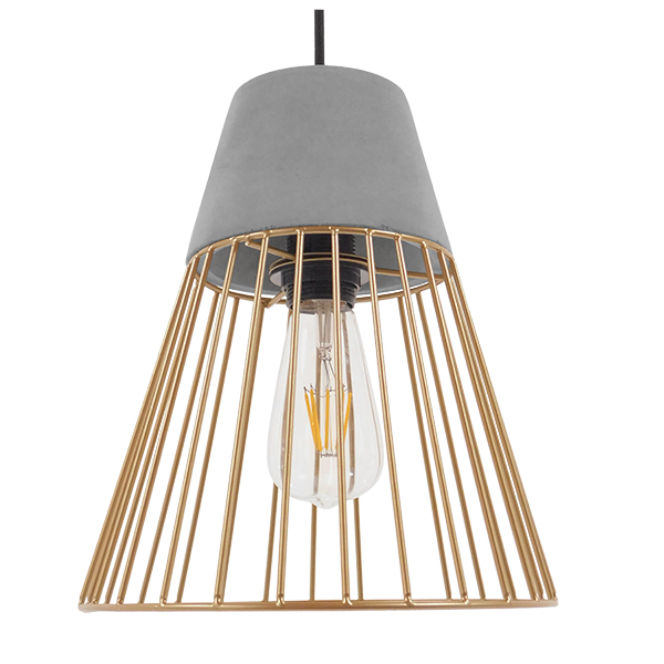 GloboStar® DURANT 01323 Μοντέρνο Κρεμαστό Φωτιστικό Πλέγμα Μονόφωτο 1 x E27 IP20 Γκρι Τσιμέντο με Μπεζ Μέταλλο - Μ25 x Π25 x Υ31cm - Image 2