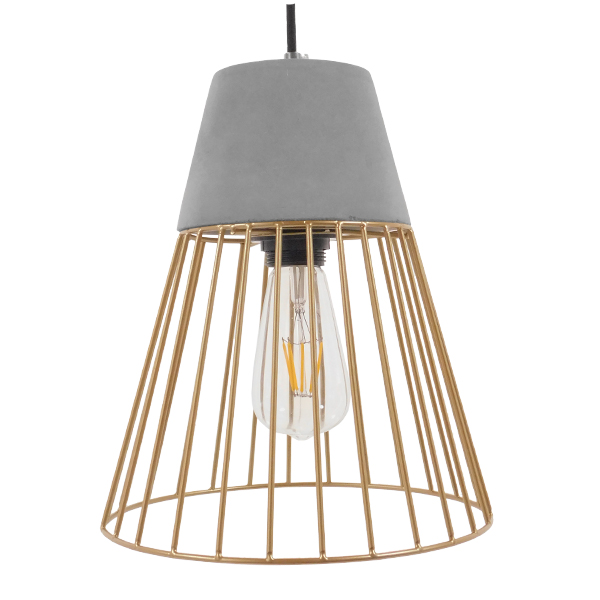 GloboStar® DURANT 01323 Μοντέρνο Κρεμαστό Φωτιστικό Πλέγμα Μονόφωτο 1 x E27 IP20 Γκρι Τσιμέντο με Μπεζ Μέταλλο - Μ25 x Π25 x Υ31cm - Image 5