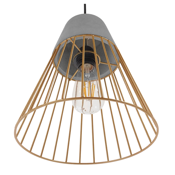 GloboStar® DURANT 01323 Μοντέρνο Κρεμαστό Φωτιστικό Πλέγμα Μονόφωτο 1 x E27 IP20 Γκρι Τσιμέντο με Μπεζ Μέταλλο - Μ25 x Π25 x Υ31cm - Image 6