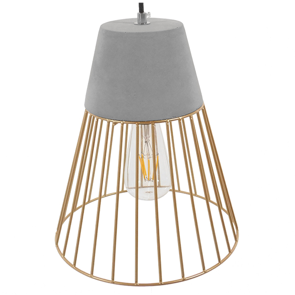 GloboStar® DURANT 01323 Μοντέρνο Κρεμαστό Φωτιστικό Πλέγμα Μονόφωτο 1 x E27 IP20 Γκρι Τσιμέντο με Μπεζ Μέταλλο - Μ25 x Π25 x Υ31cm - Image 3