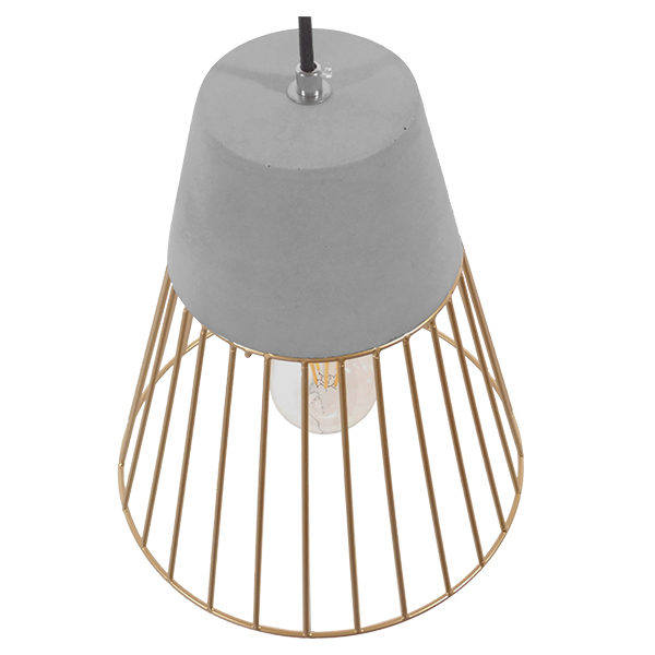 GloboStar® DURANT 01323 Μοντέρνο Κρεμαστό Φωτιστικό Πλέγμα Μονόφωτο 1 x E27 IP20 Γκρι Τσιμέντο με Μπεζ Μέταλλο - Μ25 x Π25 x Υ31cm - Image 4