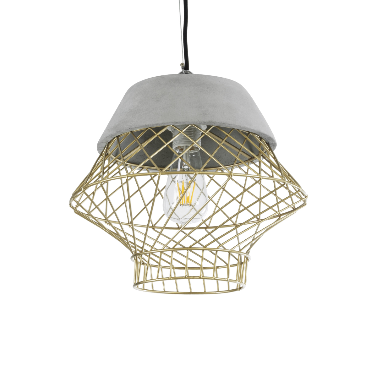 GloboStar® DURANT 01324 Μοντέρνο Κρεμαστό Φωτιστικό Πλέγμα Μονόφωτο 1 x E27 IP20 Γκρι Τσιμέντο με Μπεζ Μέταλλο - Μ35 x Π35 x Υ35cm