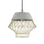 GloboStar® DURANT 01324 Μοντέρνο Κρεμαστό Φωτιστικό Πλέγμα Μονόφωτο 1 x E27 IP20 Γκρι Τσιμέντο με Μπεζ Μέταλλο - Μ35 x Π35 x Υ35cm - Image 3