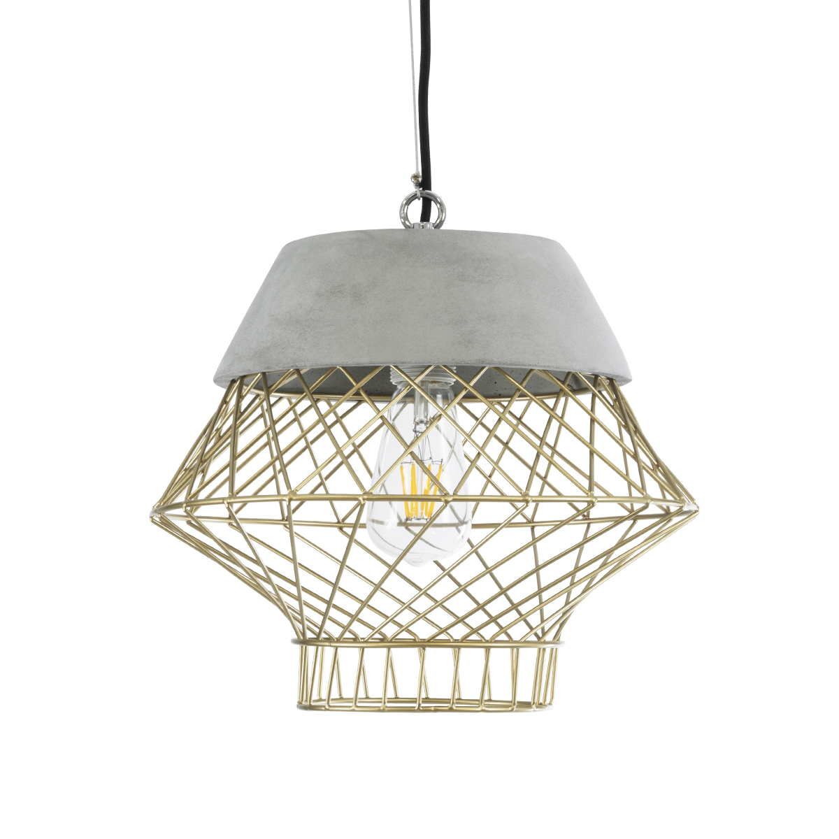 GloboStar® DURANT 01324 Μοντέρνο Κρεμαστό Φωτιστικό Πλέγμα Μονόφωτο 1 x E27 IP20 Γκρι Τσιμέντο με Μπεζ Μέταλλο - Μ35 x Π35 x Υ35cm - Image 3