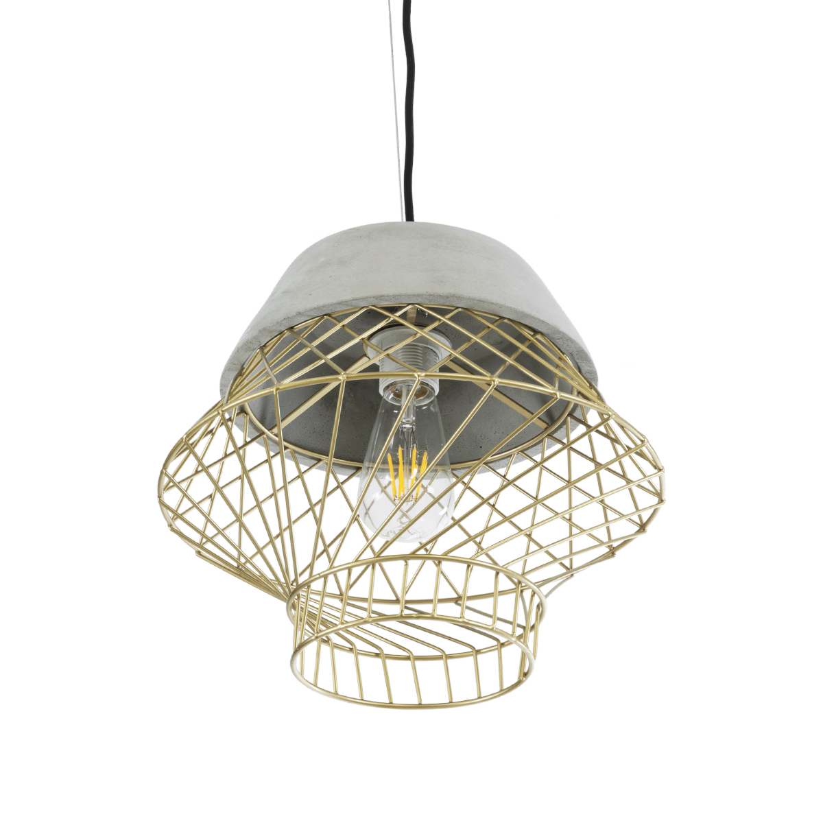 GloboStar® DURANT 01324 Μοντέρνο Κρεμαστό Φωτιστικό Πλέγμα Μονόφωτο 1 x E27 IP20 Γκρι Τσιμέντο με Μπεζ Μέταλλο - Μ35 x Π35 x Υ35cm - Image 4