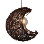 GloboStar® CRESCENT 01330 Vintage Κρεμαστό Φωτιστικό Πλέγμα Μονόφωτο 1 x E27 IP20 Καφέ Rattan - Μ30 x Π20 x Υ35cm - Image 7