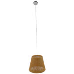 GloboStar® PLAYROOM 01332 Vintage Κρεμαστό Φωτιστικό Καπέλο Μονόφωτο 1 x E27 IP20 Μπεζ Rattan - Μ32 x Π32 x Υ27cm