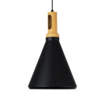 GloboStar® CALYPSO 01334-C Μοντέρνο Κρεμαστό Φωτιστικό Καμπάνα Μονόφωτο 1 x E27 IP20 Μαύρο & Χρυσό Μέταλλο με Μπεζ Ξύλο - Μ25 x Π25 x Υ40cm - Image 4