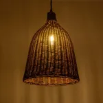 GloboStar® BAHAMAS 01367 Boho Κρεμαστό Φωτιστικό Καμπάνα Μονόφωτο 1 x E27 IP20 Καφέ Ξύλο - Μ30 x Π30 x Υ40cm