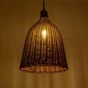 GloboStar® BAHAMAS 01367 Boho Κρεμαστό Φωτιστικό Καμπάνα Μονόφωτο 1 x E27 IP20 Καφέ Ξύλο - Μ30 x Π30 x Υ40cm