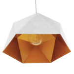 GloboStar® HEXAGON 01378 Μοντέρνο Κρεμαστό Φωτιστικό Οροφής Μονόφωτο Λευκό & Χρυσό Μέταλλο Καμπάνα - Μ46 x Π46 x Y25cm - Image 5