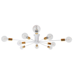 GloboStar® OLINDA 01383 Μοντέρνο Φωτιστικό Οροφής Πλέγμα Πολύφωτο 10 x E27 IP20 Λευκό & Χρυσό Μέταλλο - Μ95 x Π95 x Υ17cm