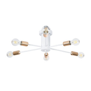 GloboStar® OLINDA 01385 Μοντέρνο Φωτιστικό Οροφής Πλέγμα Πολύφωτο 6 x E27 IP20 Λευκό & Χάλκινο - Μέταλλο Μ60 x Π60 x Υ20cm